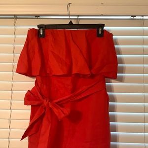 Strapless Red/Orange dress from Saks Fifth Avenue.